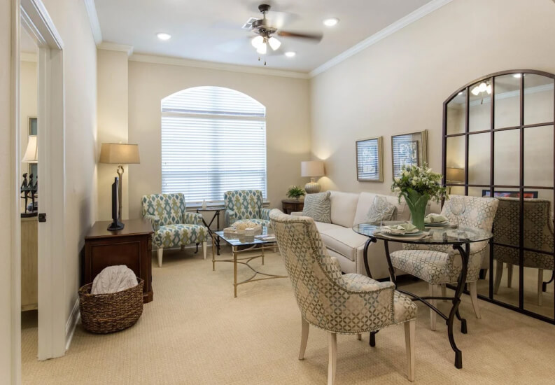 Open Space Living Room Area for Seniors in Assisted Living Apartment Open Space Living Room Area for Seniors in Assisted Living Apartment